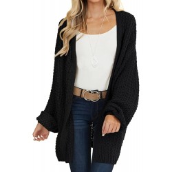 MEROKEETY Women's 2024 Fall Open Front Chunky Knit Sweater Oversized Lantern Sleeve Cardigan Outwear