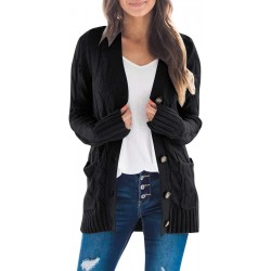 MEROKEETY Women's 2024 Fall Long Sleeve Cable Knit Sweater Open Front Cardigan Button Loose Outerwear