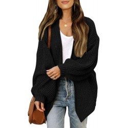 MEROKEETY Women's Fall Open Front Long Lantern Sleeve Cardigan Oversized Chunky Outwear with Pocket